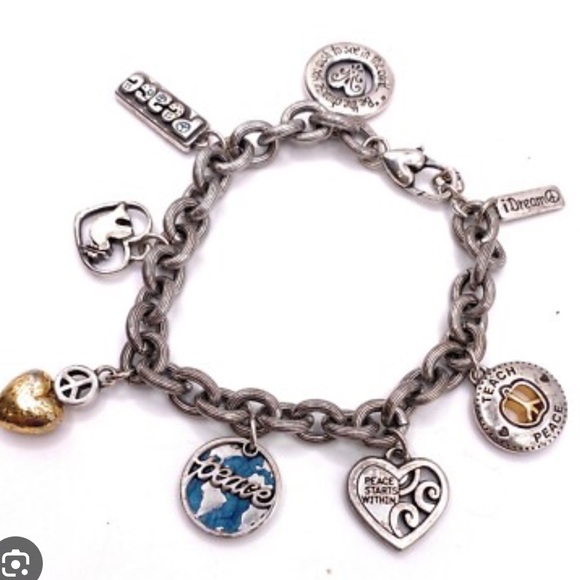 Brighton Silver Charm Bracelet with Heart and Peace Charms - Picture 10 of 13